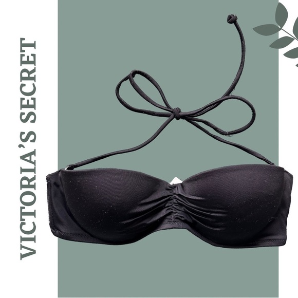 Victoria's Secret Other - 🛍️3/$40 Victoria's Secret Black Bandeau Bikini Top Neck Tie Size 34C